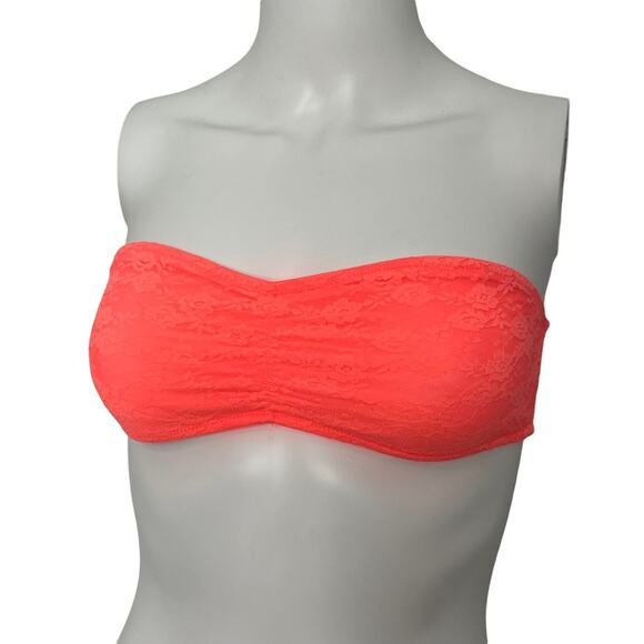PINK Victoria’s Secret Neon Coral Bandeau Lace Bralette - Picture 1 of 5